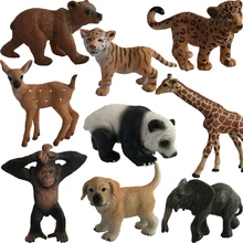 Mini Animal Model Action Figure Plastic Tiger Panada Elephant Orangutan Lion Bear Ornaments Toys For Children
