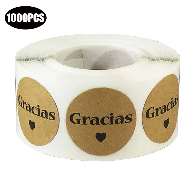 1000 шт Gracias испанский спасибо натуральный крафт-наклейки конверт печать этикетка
