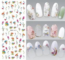 بالأزهار أنماط! رسومات أظافر مانيكير المياه صائق زينة تصميم نقل المياه مسمار ملصق لالمسامير نصائح الجمال(China)