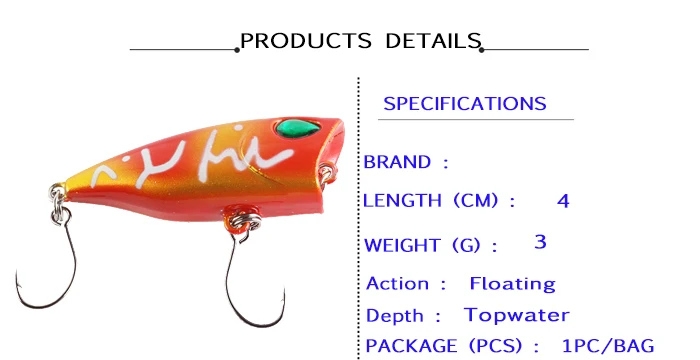 Mini Micro Poppers Topwater Fishing Lure 4cm 3g 10pcs Pesca Artificial Bait Pike Carp Fishing Fly Fishing Artificial Bait (3)