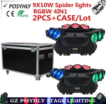 

2pcs/ 9X10W led Spider Lights+Flight Case RGBW 4IN1 moving head lights dmx512 beam lights professional dj equipment