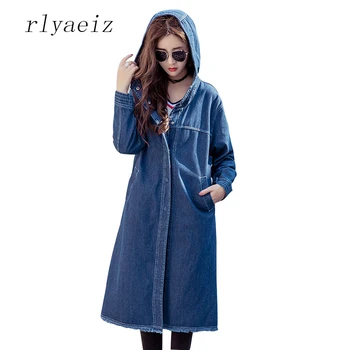 

Rlyaeiz Denim Jacket Women Casacos Feminino 2018 Spring Autumn Fashion Long Jeans Jackets Hooded Slim Coat jaqueta feminina