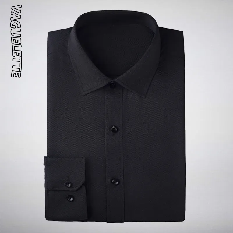 VAGUELETTE Формальные рубашки для мужчин с длинным рукавом рубашки для мужчин хлопок твердые белый/черный/розовый/синий рубашки для мужчин с карманом S-3XL - Цвет: Black