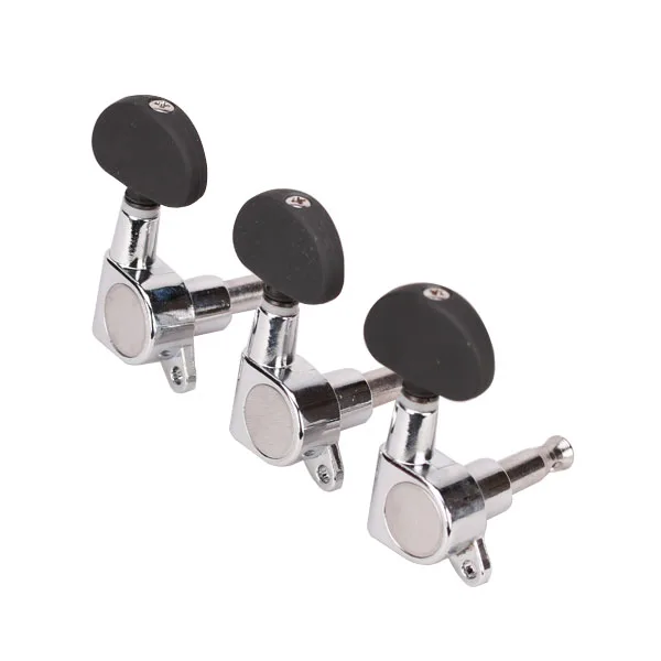 6PCS 3L3R Chrome Guitar String Machine Heads Tuning Pegs Keys Tuners with Black Buttons for Acoustic, Electric Guitars