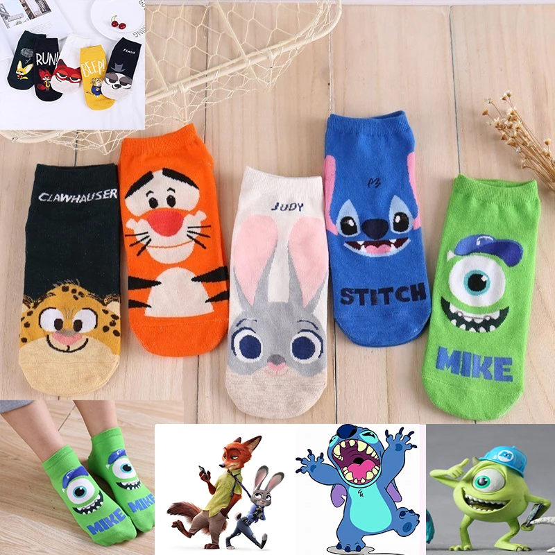 

New Cartoon Ladies Socks Crazed Animal Judy Rabbit Nick Stitch Clawhauser Stitch Mr.Q Tigger Women Socks