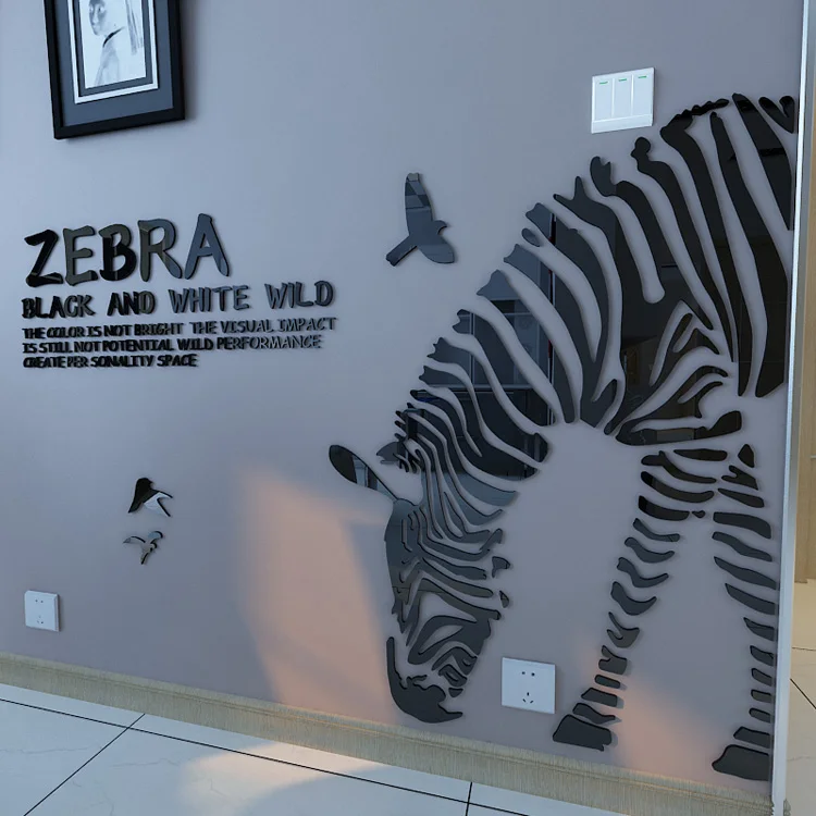 사용자 정의 ZEBRA 3d 크리스탈 아크릴 3d 배경 큰 벽 장식 어린이 방 벽 스티커