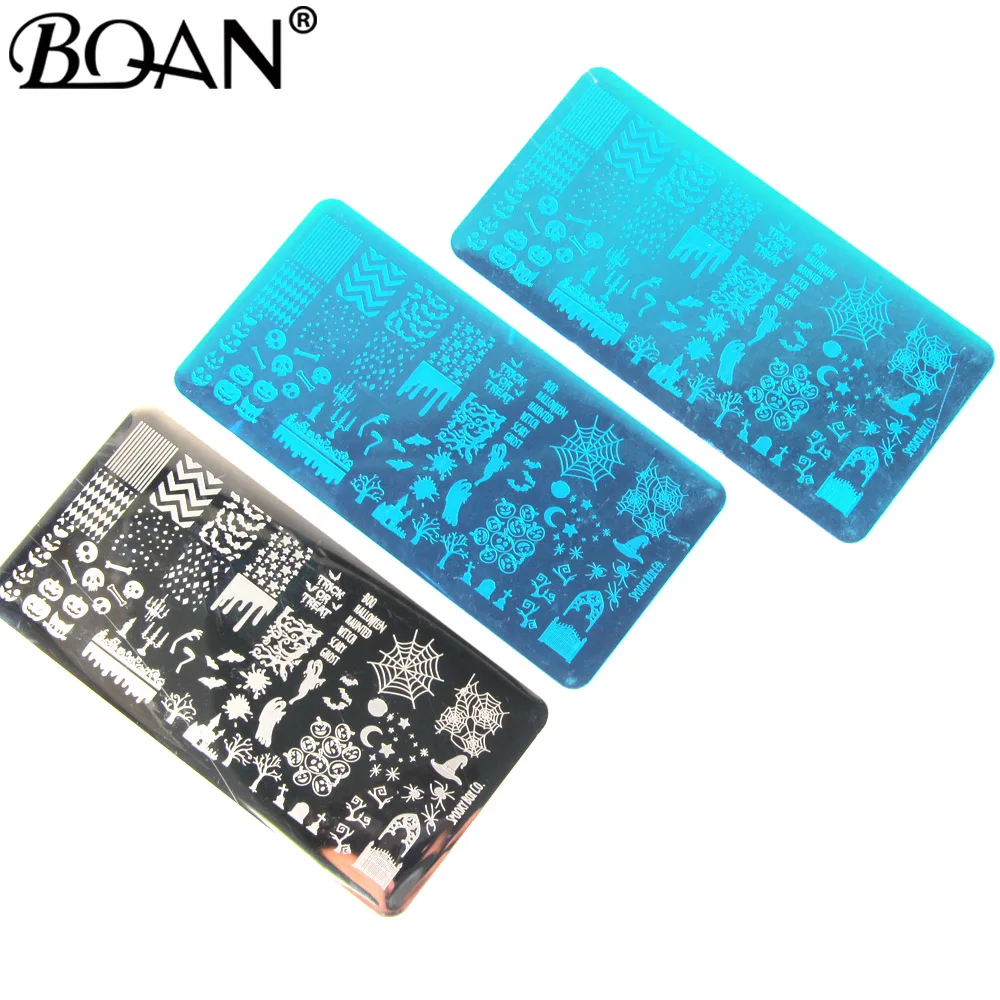 

BQAN Nail Stamping Plate Halloween Series Celebration Rectangle Manicure Stamp Template Nail Art Image Plate