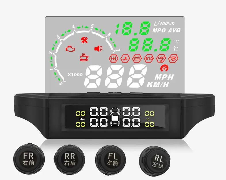 Автомобильный OBD II ЖК-дисплей высокой четкости монитор контроля давления в шинах TPMS HUD монитор wisles head up+ система мониторинга давления в шинах дисплей