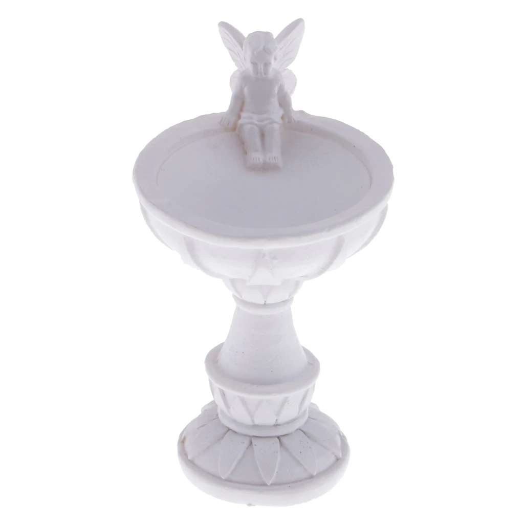1/12 Dollhouse Miniature Bird Bath Fountain Fairy Garden Accessories White