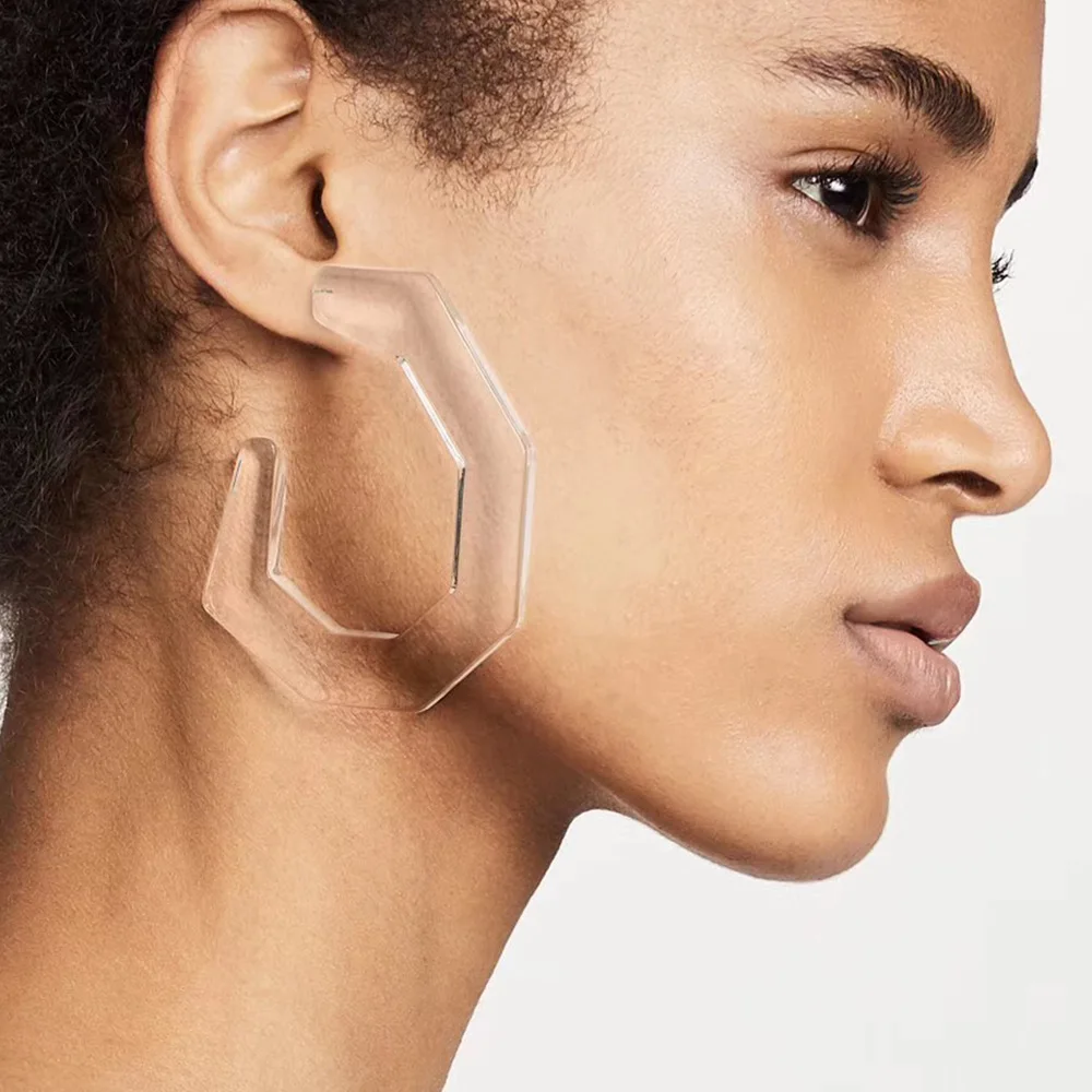 

New Simple Transparent Geometric Acrylic Statement Stud Earring for Women C Shaped Multicolor Earring ZA Brinco Gift Accessories