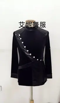 

New men's latin dance costumes senior velvet Buttons long sleeves latin dance shirt for men's latin dance shirts S-4XL