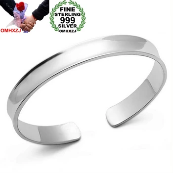 

OMHXZJ Wholesale Fashion Classic Simple Woman Child Gift Smooth Concave 999 Sterling Silver Bracelet Bangle Open Adjustable SZ81