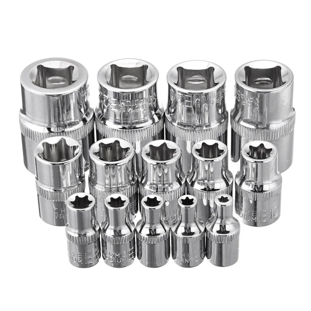 Newest 14Pcs E4 - E24 Star Driver Socket Set Hex Torx Torq Torque Bits 1/4 3/8 1/2inch