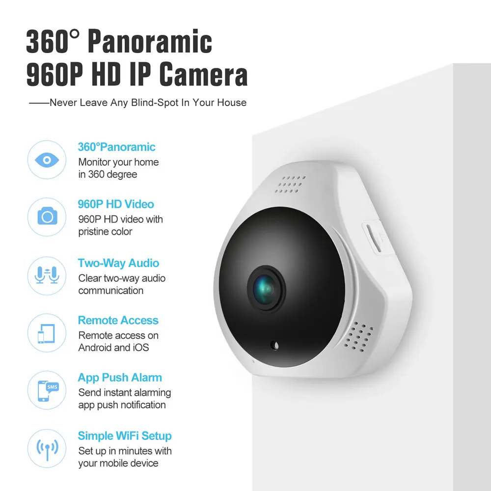 Беспроводная панорамная мини камера SANNCE 360 градусов 960P Wi Fi рыбий глаз|security ip|ip camera