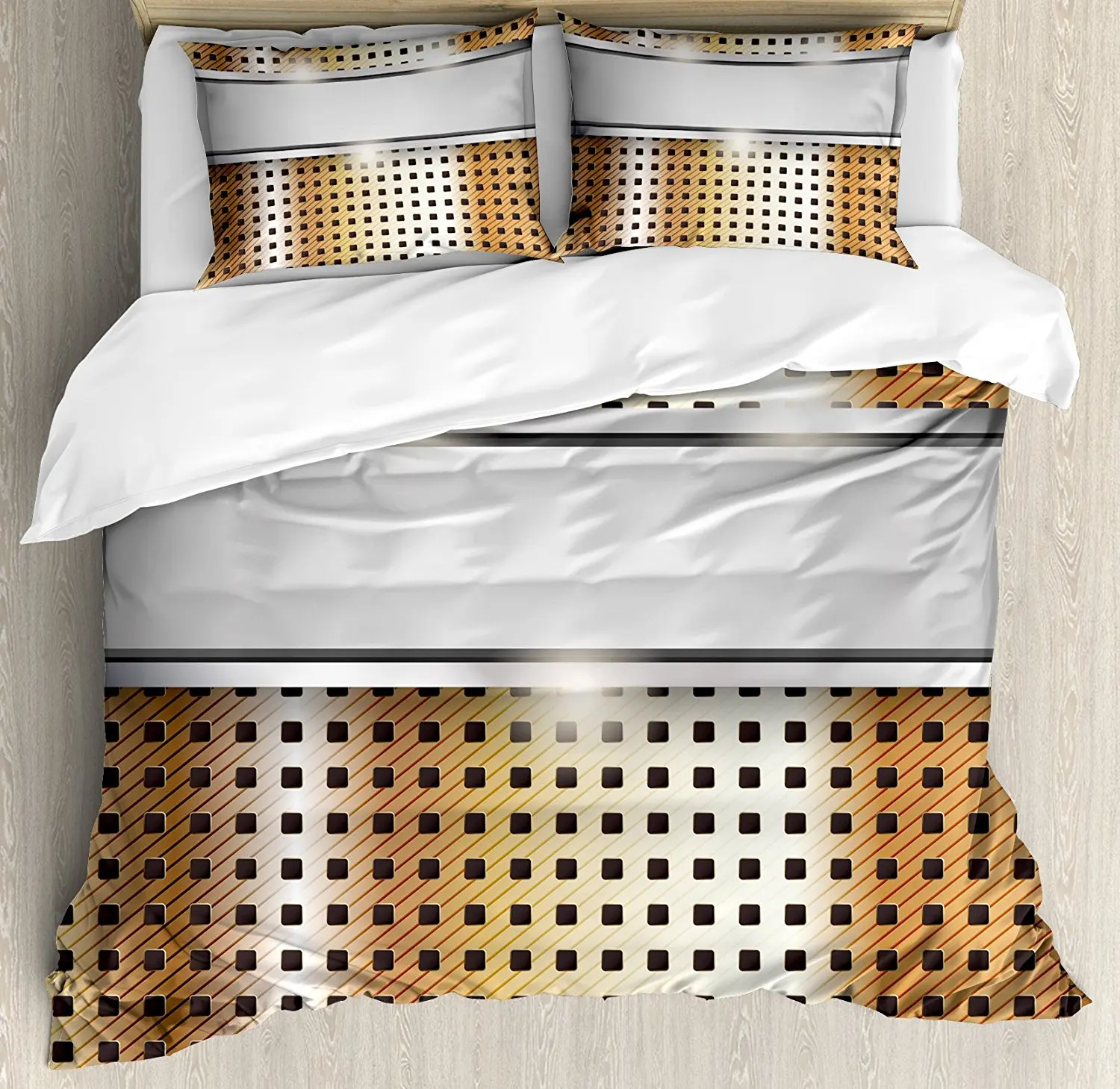 

Copper Decor Duvet Cover Set Copper Iron Close Up Surface Band Mechanical High Tech Image Decorative 4 Piece Bedding Set