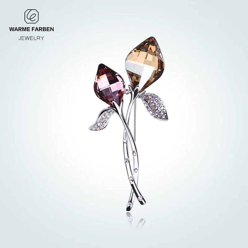 

WARME FARBEN Crystal From Swarovski Fashion Brooch for Women Fine Jewelry Elegant Flower Silver Brooches Jewelry Free shipping