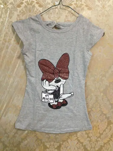 

2016 Fashion Kids Girls Minnie Mouse Short Sleeve O Neck Party Lovely Dress Summer T-Shirt Bow Set 3-8Y