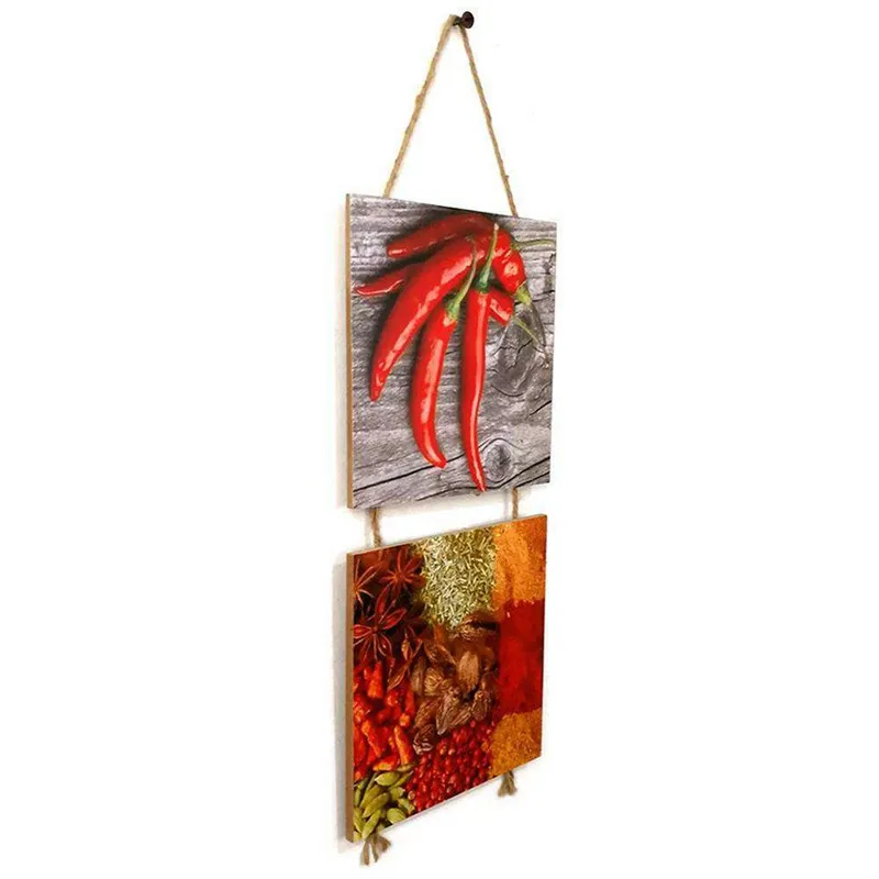 

Wooden Listed 2 Pieces Pepper Pattern Sign Kitchen Home Wall Hanging Plaque Hot Handicraft Decoration Hanging Board
