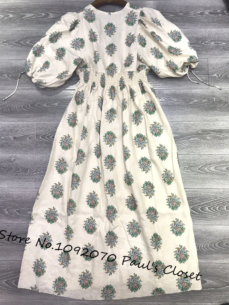 Женское Цветочное платье с v-образным вырезом, льняное платье миди с короткими рукавами, цветочный букет, гофрированное приталенное платье