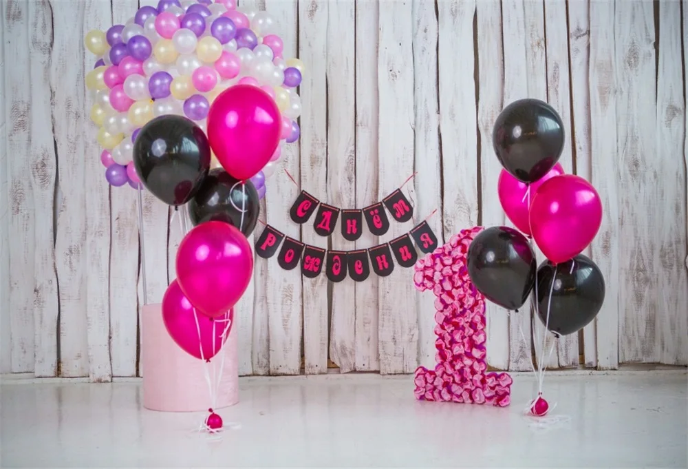 

Laeacco Balloon Baby 1 Birthday Wooden Board Interior Photographic Backgrounds Customized Photography Backdrops For Photo Studio