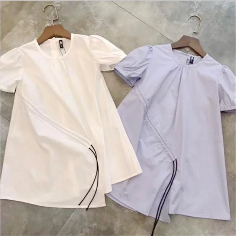 girls short sleeved drawstring bowknot dress 1-20