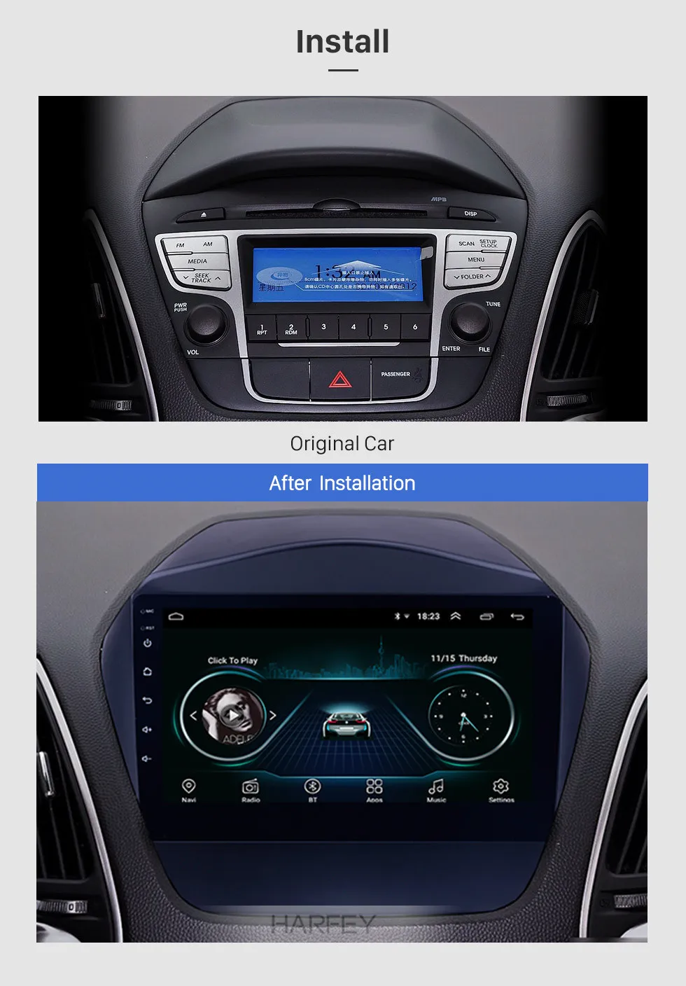 Discount Harfey HD Touchscreen Android 8.1 9" Radio for 2009 2010 2011-2015 Hyundai IX35 with GPS Sat Nav Bluetooth WIFI USB 1080P Video 2 Discount Harfey HD Touchscreen Android 8.1 9" Radio for 2009 2010 2011-2015 Hyundai IX35 with GPS Sat Nav Bluetooth WIFI USB 1080P Video 2