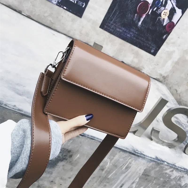 بسيطة واسعة حزام مربع صغير حقيبة كتف المرأة بو الجلود الكتف Crossbody حقيبة للنساء 2019 الشهيرة مصمم حقيبة يد محفظة