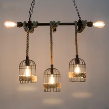 Американский Ретро стиль светильник в виде птичьей клетки винтажная пеньковая веревка креативная Подвесная лампа промышленный Лофт бар ресторанный потолочный свет