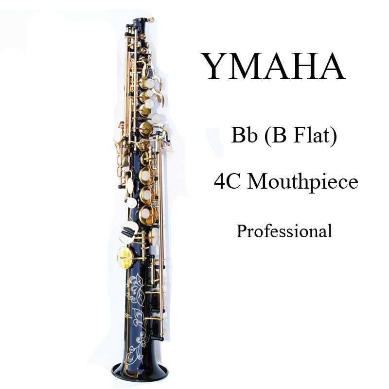 Gold Straight Soprano Saxophone Black Nickel Plated & Bb Sax B Flat New in Case with Saxophone Mouthpiece - Masterpiece