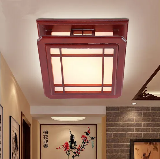 

Chinese style antique solid wood red frame ceiling lights Rural nostalgic minimalist acryl Led lamp for parlor&bedroom MF013
