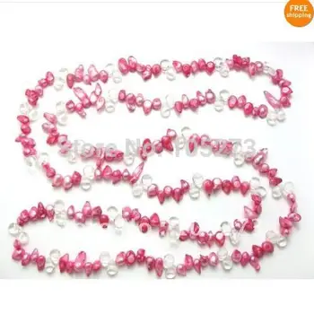 

Beautiful! Pearl Necklace Earrings AA 8-15MM Red color Genuine Freshwater Pearl Opera Necklace +Clear crystal