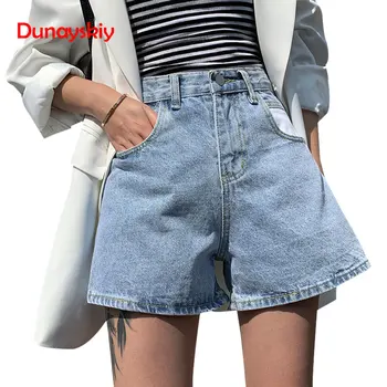 

High Waist Blue Wide Leg Denim Shorts Classic Vintage Female Casual Summer Loose Hot Curling Jeans Shorts 2020