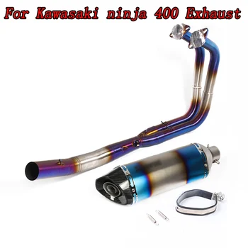 

Full Exhaust System Muffler with Front Middle Connection Link Pipe Carbon Fiber+stainless Steel Slip on For Kawasaki Ninja 400