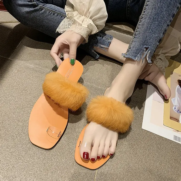 

New Women Casual Summer Flat Slippers Fashion Women Home Slippers Faux Fur Shoes Woman Slip On Flats Female Flip Flops Slippers