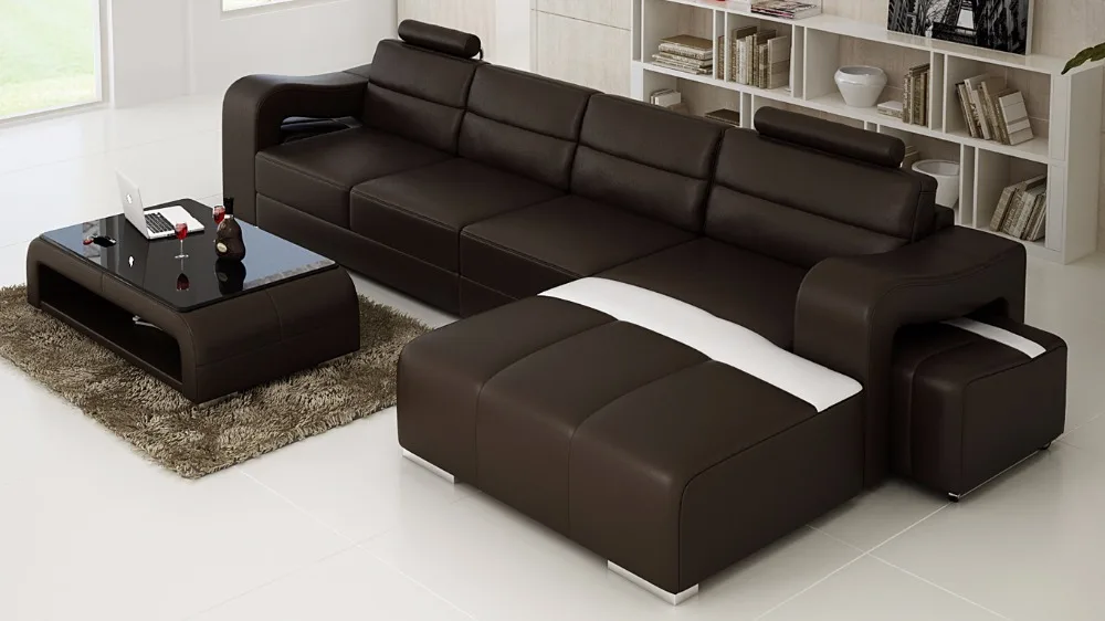 Современные Гостиная диван установлен Дизайн кожаный диван