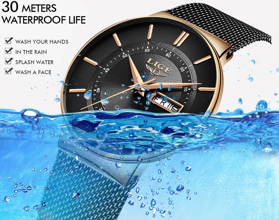 Новинка LIGE ультра-тонкие мужские часы Топ люксовый бренд модные водонепроницаемые кварцевые часы с датой мужские повседневные сетчатые спортивные часы+ коробка