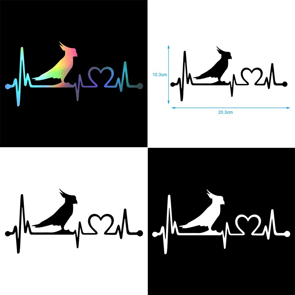 Car Styling BlackSilver Parrot Cockatoo Bird Heartbeat Lifeline Car Sticker Car Styling BlackSilver 20.3cm9 (9)