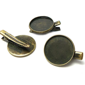 

10pcs 23mm 25mm Wholesale Antique Bronze Round Cabochon Cameo Bezel Setting TRAY Hair Clip Blank Base DIY Women's Accessories