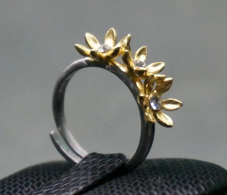925 sterling silver gold plated opening female ring jewelry three sunflower personalized ring opening adjustable open ring