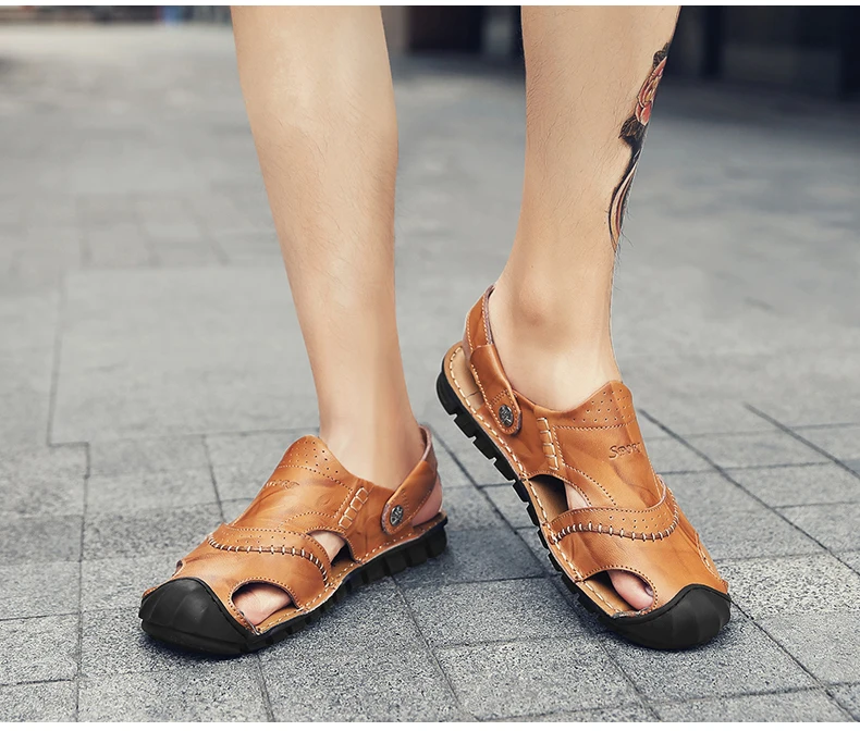Популярные новые мужские сандалии; модные летние Роскошные пляжные туфли из натуральной кожи для отдыха; высококачественные сандалии; мужские сандалии; размеры 38-44