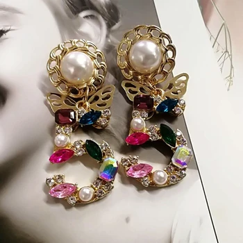 

korean style big statement drop dangle crystal Earrings for woemen 5 Digital baroque pearl butterfly drop cc earrings