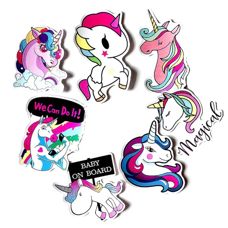 

NEW 7 Pcs/Set Unicorn Stickers Cartoon For Graffiti Laptop Luggage Moto Bike Bicycle Guitar Skateboard Stickers Children Toys