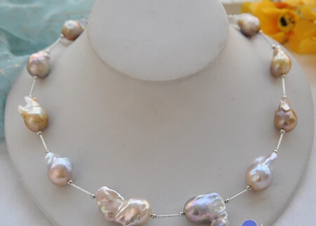 

bjc 0001776 Huge 20" lavender baroque KESHI REBORN PEARL GOLDEN NECKLACE