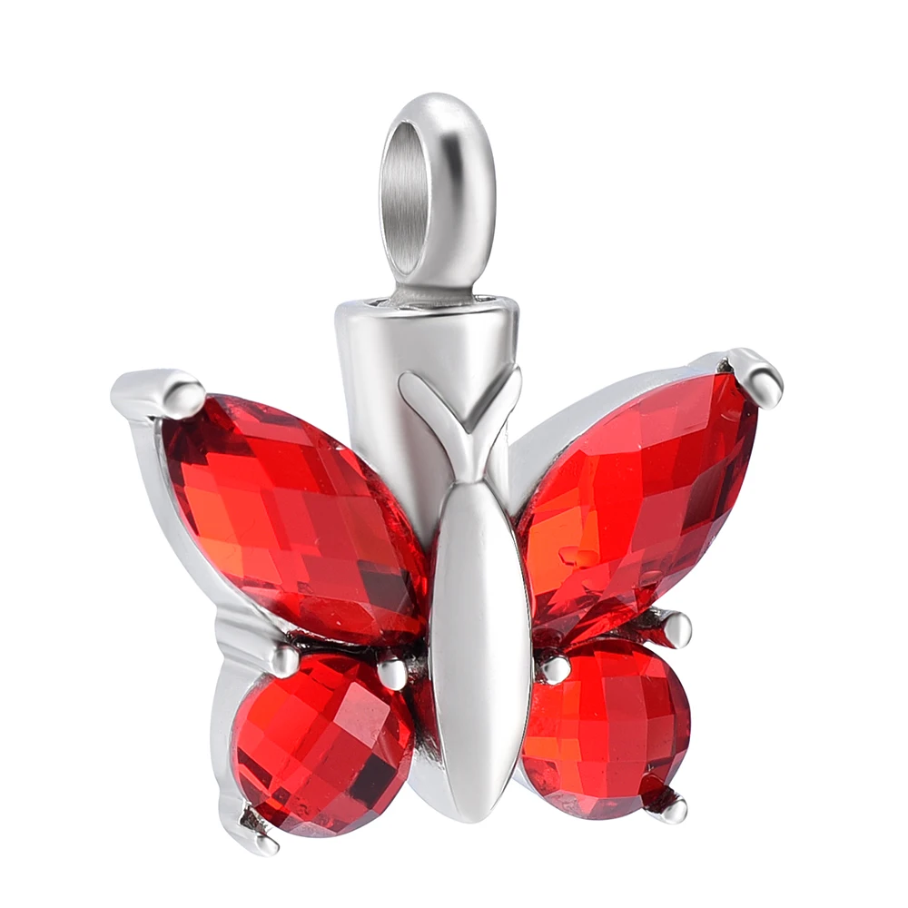 CMJ8497 Red Stone Butterfly Necklace Elegant Urn Necklace for Ashes