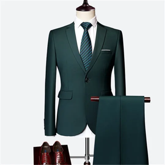 Блейзеры комплекты с брюками и жилетом/ Модный свадебный костюм жениха/мужской повседневный деловой костюм из 3 предметов куртка пальто брюки - Цвет: 2 piece set green