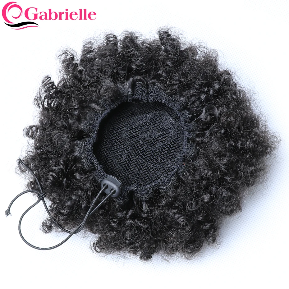 

Gabrielle 4B 4C Brazilian Afro Kinky Curly Hair Drawstring Ponytail 8 inch Clip in Human Hair Natural Color Remy Hair Extensions