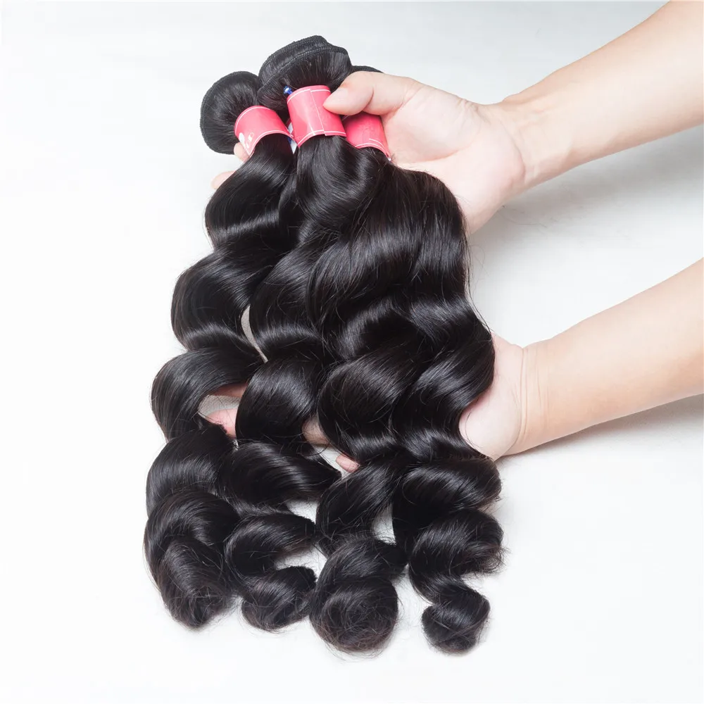 ALITOP Hair Loose Wave Human Hair Bundles Indian Remy Hair Weave Bundles With Closure Remy Hair Extension Natural Color Full End