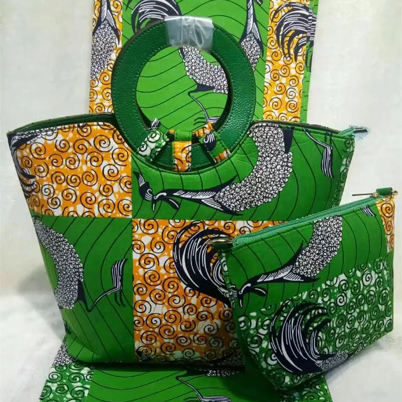 Fashion African Wax Prints Fabric And Woman Bag font b Set b font Latest Style African