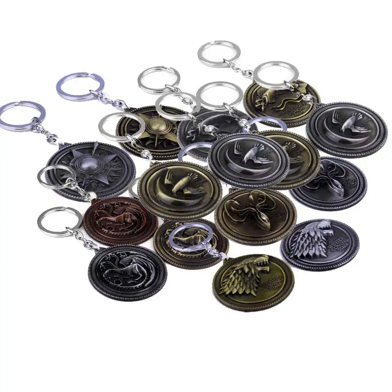 

Free shipping Game of Thrones Shield Round Coin Metal A Song of Ice and Fire Keychain Pendant Key Chain Chaveiro Key Ring