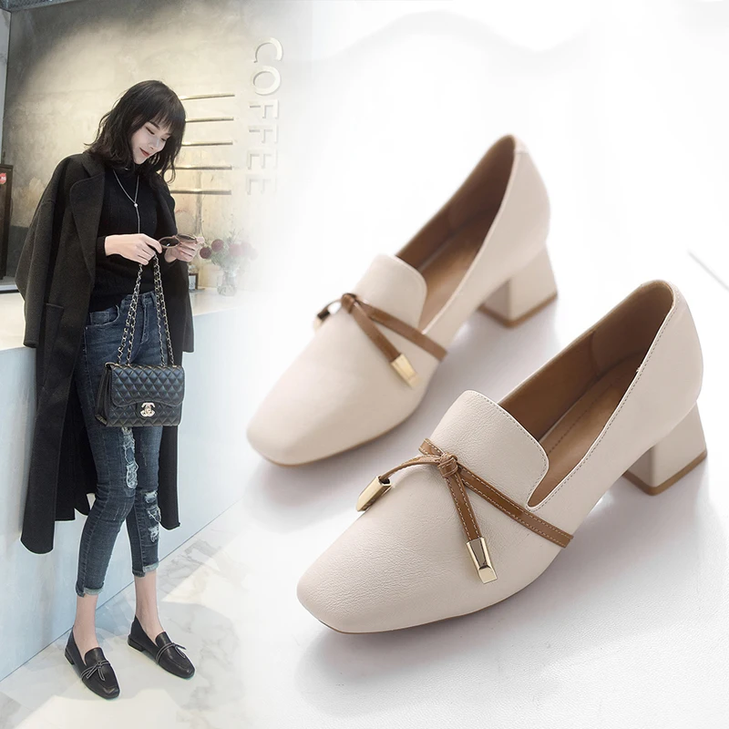 

Tangnest 2019 New Spring Med Square Heels Women Pumps Slip On Metal Decoration Solid Oxfords Ladies Elegant Party Shoes XWD7228